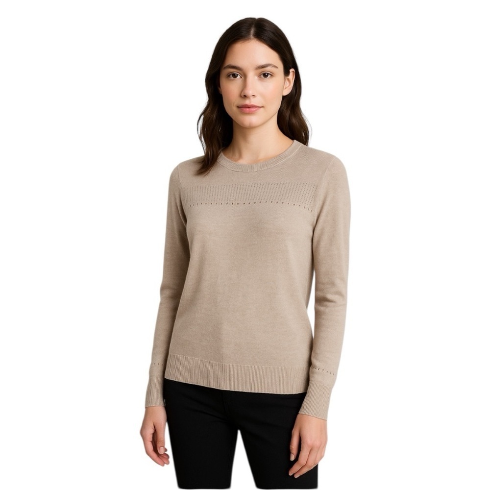 Banana Republic Taupe Silk Cashmere Mixed Stitch Crew Neck Sweater Size XL